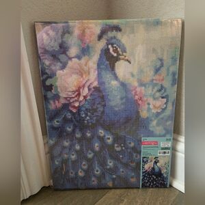 Peacock Diamond Painting On Canvas Full Kit, Diamond Art Kit Mounted 11x18